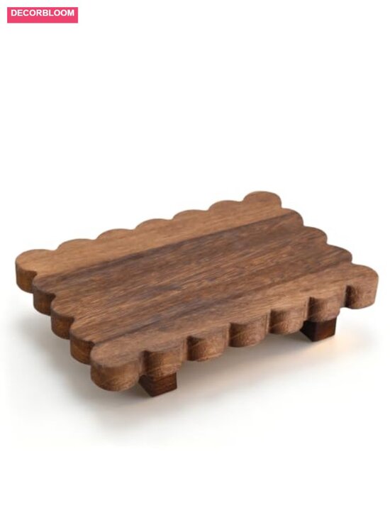 Other - Scalloped Wood Riser Tray Farmhouse Bathroom Decorative Pedestal Stand Soap